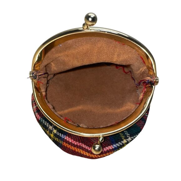 Women’s Red Plaid Wool With Gold Metal Kiss Lock & Frame Closure Coin Purse - Picture 6 of 7